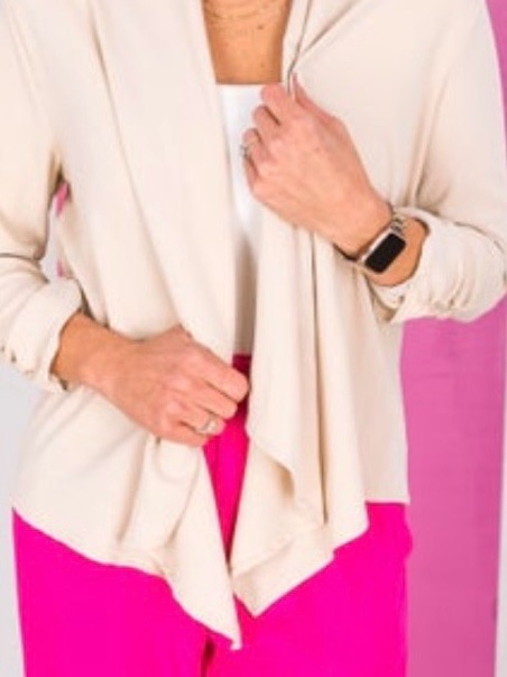 Women's Cream Open-Front Draped Blazer
